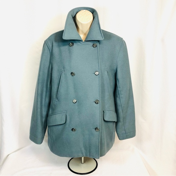 J CREW Wool Cashmere Slate Blue Double Breasted Pea Coat - Picture 2 of 10